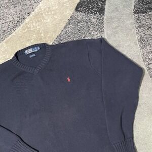 VTG Polo Ralph Lauren Sweater Men XL Blue Cotton V Neck Pullover Knit Preppy Y2K